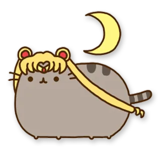 🌙 Pusheen Pusheen, Katze, Mond, Sailor Moon, Anime, Cartoon, Aufkleber telegram sticker