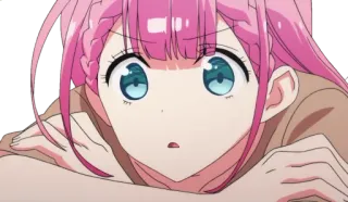 😯 anime, cô gái, tóc hồng, dễ thương, sốc, biểu cảm telegram sticker