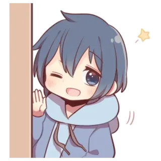 🌟 Anime, Kreskówka, Słodki, Chłopak, Kawaii, Machanie, Postać, Naklejka telegram sticker
