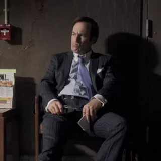 ⚖️ Saul Goodman Better Call Saul lawyer, suit, sitting, bob odenkirk, breaking bad telegram sticker