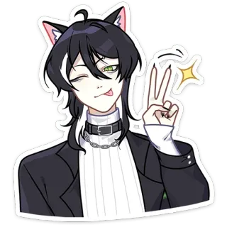 ✌ 애니메이션, 고양이 귀, 윙크, 평화 기호, 만화, 만화 telegram sticker