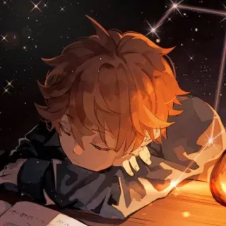 😴 Anime, Personaje, Durmiendo, Pelo naranja, Estrellas, Noche, Sueño, Chico whatsapp sticker