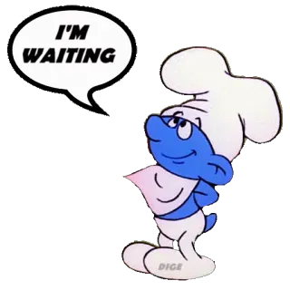 😌 Smurf I'M WAITING puffo, aspettando, chef, cartone animato, blu telegram sticker
