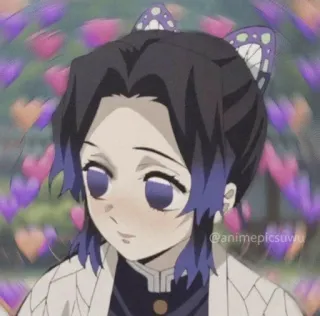 🦋 Shinobu Kocho Demon Slayer @animepicsuvu Аниме, Шинобу Кочо, Клинок, рассекающий демонов, Сердечки, Улыбающийся, Персонаж, Мультфильм whatsapp sticker