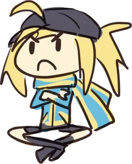 😠 Anime, Cartone animato, Personaggio, Seduto, Arrabbiato, Gambe incrociate telegram sticker