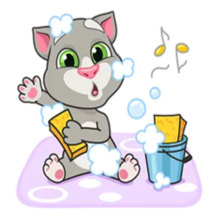 💦 Talking Tom cat, cartoon, bath, bubble, sponge, animal telegram sticker