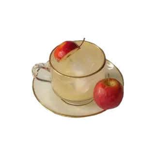 🧸 apple juice, apple, drink, beverage, clear glass, cup, saucer telegram sticker