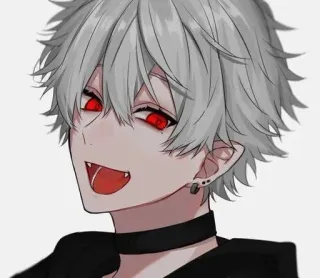 🤍 anime, boy, vampire, fangs, cartoon, white hair, red eyes whatsapp sticker