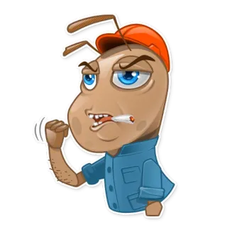 😠 mrówka, papieros, postać, owad, kreskówka, zrzędliwy telegram sticker