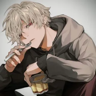 🌟 anime, boy, eating, spoon, dessert, illustration, character telegram sticker