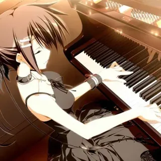 🎹 anime, piano, music, girl, brunette, dress, keyboard telegram sticker