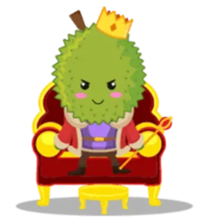 🤴 Durian, Owoc, Król, Korona, Tron, Kreskówka, Słodki telegram sticker