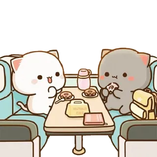 🥰 gatti, cartoni animati, kawaii, pranzo, mangiare, carino, animali telegram sticker