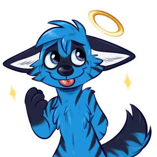 😇 兽人, 卡通, 动物, 可爱, 光环, 蓝色 telegram sticker