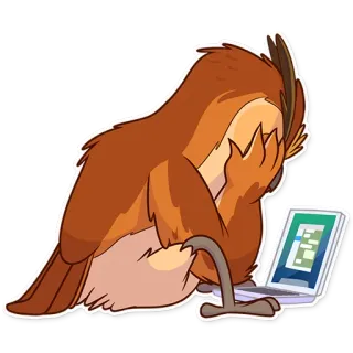 😞 burung, komputer, sedih, lelah, kelelahan telegram sticker