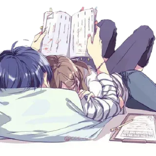 🤗 чтение, учеба, пара, аниме, студенты, книга telegram sticker
