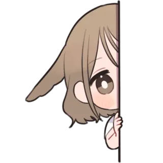 😔 Аниме, Девочка, Милая, Подглядывает, Чиби, Мультфильм telegram sticker