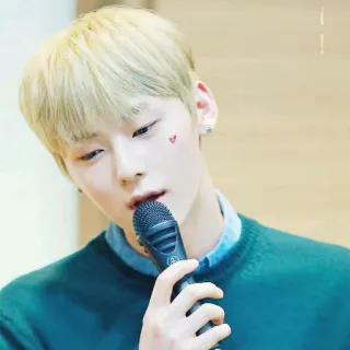 ☘ kpop, ídolo, cantante, micrófono, retrato, minhyun telegram sticker