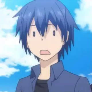 😥 anime, surprised, blue hair, male, cartoon telegram sticker