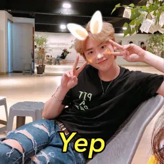 ✌️ Yep Uomo, Simbolo di pace, Seduto, Orecchie da coniglio telegram sticker