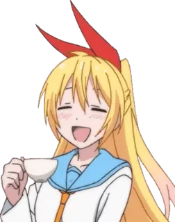 ☕ anime, girl, smiling, happy, teacup, blonde hair telegram sticker