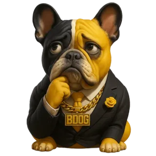 🤔 BDOG Hund, Bulldogge, Anzug, Gold, Schmuck, Haustier, Tier, Halsband telegram sticker