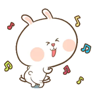 😆 Hase, Kaninchen, süß, Cartoon, Musik, tanzen, fröhlich, kawaii telegram sticker