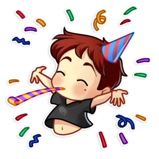 🎉 festa, party, coriandoli, cartone animato, cappello da festa, ragazzo telegram sticker
