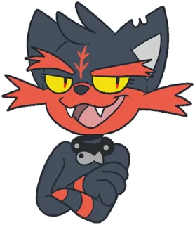 😏 Litten Litten, Pokémon, gato, fuego, criatura, animal, dibujo animado, sonrisa whatsapp sticker
