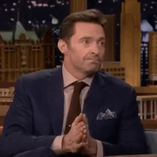 🔮 Hugh Jackman actor, man, suit, celebrity, talk show, expression, thinking whatsapp sticker