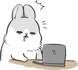 😪 rabbit, sleepy, cartoon, animal, computer, desk, tired telegram sticker