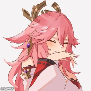 💠 Yae Miko Genshin Impact อนิเมะ, วิดีโอเกม, เก็นชินอิมแพ็กต์, ยาเอะ มิโกะ, ผมสีชมพู, สุนัขจิ้งจอก telegram sticker