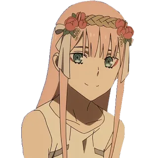 😺 Zero Two Darling in the Franxx Аниме, Zero Two, Darling in the Franxx, Персонаж, Венок из цветов telegram sticker