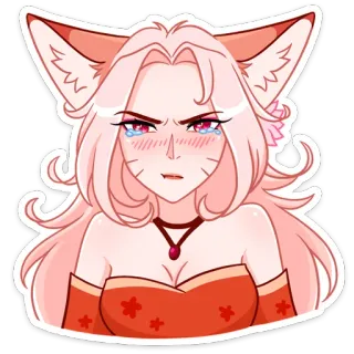 😭 anime, fox girl, girl, crying, pink hair, sticker whatsapp sticker