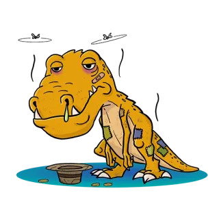 😵 dinosaurier, arm, krank, krank, flicken, traurig, obdachlos whatsapp sticker
