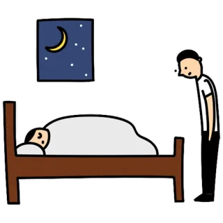 🌚 dormir, cama, noche, luna, persona, dormitorio whatsapp sticker