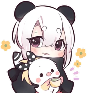 🍵 Anime, Panda, Lindo, Chibi, Kawaii, Flor, Dibujo animado telegram sticker
