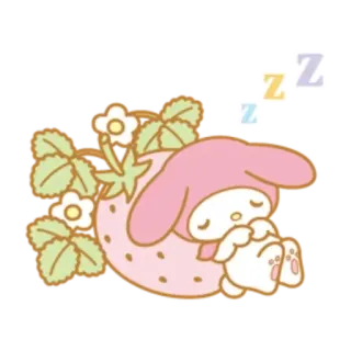 ✳️ My Melody มายเมโลดี้, ซานริโอ, สตรอว์เบอร์รี, น่ารัก, คาวาอิ, นอนหลับ, การ์ตูน telegram sticker