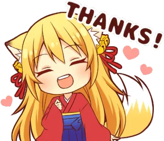 😄 THANKS! Anime, Chibi, Fofo, Raposa, Garota, Obrigado telegram sticker