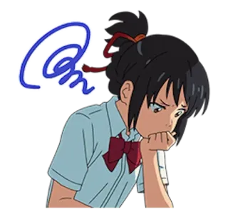😣 Miyamizu Mitsuha Your Name anime, manga, character, sad, thinking, worried telegram sticker