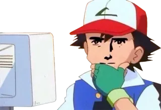 🤔 Ash Ketchum Pokemon 小智, 宝可梦, 思考, 动漫, 卡通, 沉思 telegram sticker