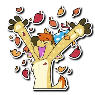 🍂 Furry, Joyeux, Fête, Soirée, Feuilles, Dessin animé, Joie, Animal telegram sticker