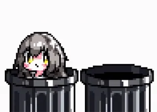 🗑️ dziewczyna anime, kosz na śmieci, pixel art, smutny, słodki telegram sticker