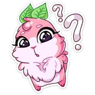 ❓ sticker, mignon, point d'interrogation, dessin animé, personnage, rose, feuilles telegram sticker