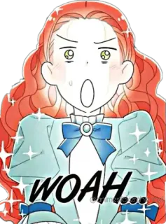 🤩 WOAH dessin animé, exclamation, surprise, femme, cheveux orange, étincelle telegram sticker