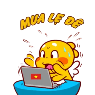 🤑 MUA LE DE desenho animado, Vietnã, laptop, suor, fofo, amarelo, animado whatsapp sticker