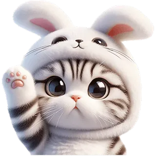 👋 猫, 小猫, 可爱, 动物, 毛茸茸, 卡通, 兔子, 耳朵 telegram sticker