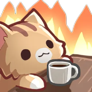 ☕️ кот, кофе, огонь, уютный, мультфильм telegram sticker