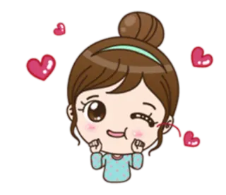 😉 Desenho animado, Amor, Corações, Garota, Fofo, Piscadela telegram sticker
