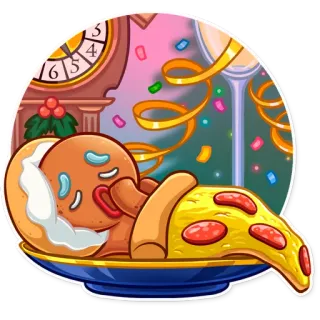 😴 pão de mel, pizza, dormindo, relógio, ano novo, celebração, comida, feriado telegram sticker